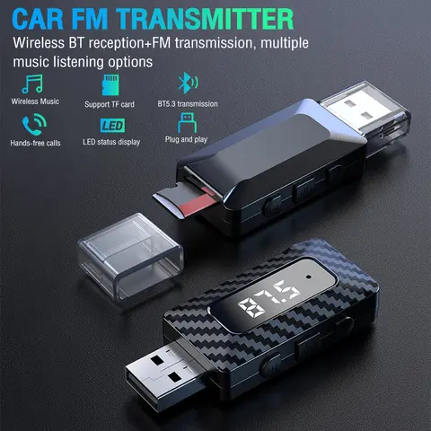 자동차 블루투스 5.3 FM USB 송신기 수신기 LED 디스플레이 핸즈프리 통화 자동차 키트 자동차 FM 라디오에 대한 자동 무선 오디오