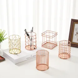 1Pc Nordic Style Iron Wire Pen Holder Large Capacity Simple Desktop Makeup Bursh Storage Basket School Supplies Office Organizer