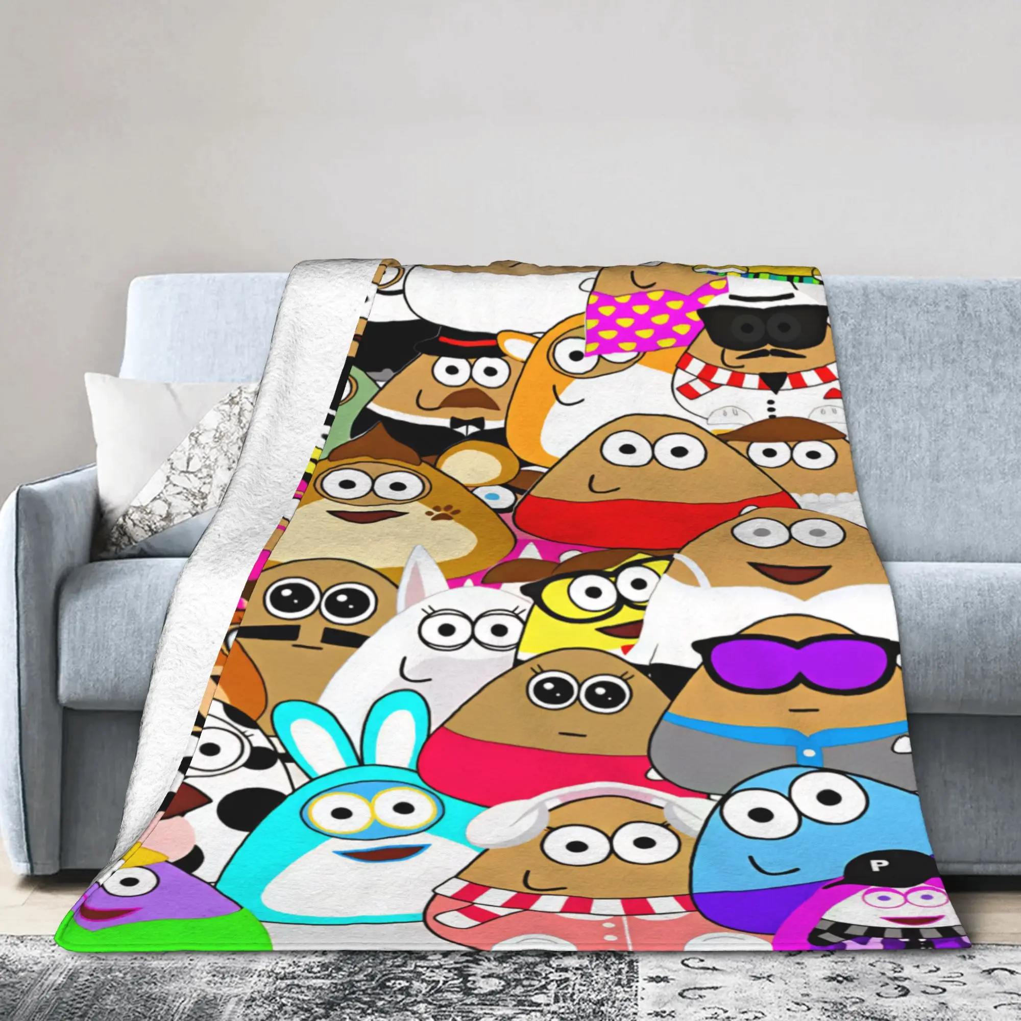 Pet Alien Pou Animated Television Comfortable Blankets Plane Travel Throw Blanket Couch Chair Flannel Bedspread Sofa Bed Cover