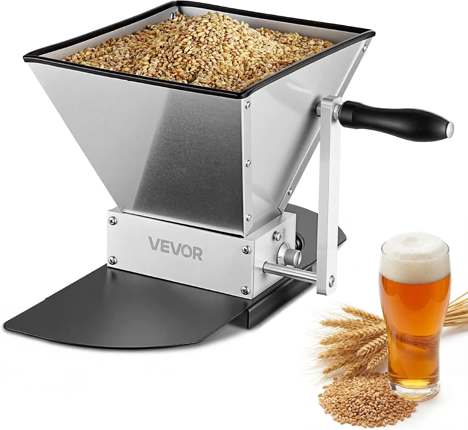 Manual Grain Mill, Homebrew Malt Grinder, Adjustable Barley Mill Crusher for Wheat Beer Brewing - with 2 Stainless Steel Rollers