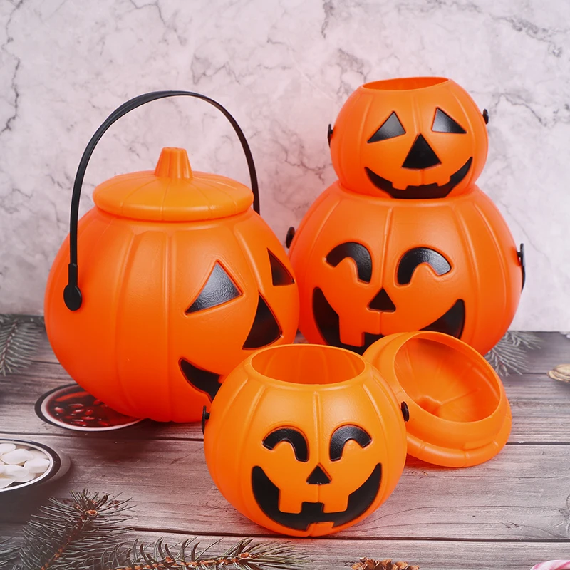 Cubo de calabaza de Halloween 2025 para dulces, soporte de regalo para aperitivos, cajas portátiles, Mini cesta de truco o trato para niños, decoración de Halloween