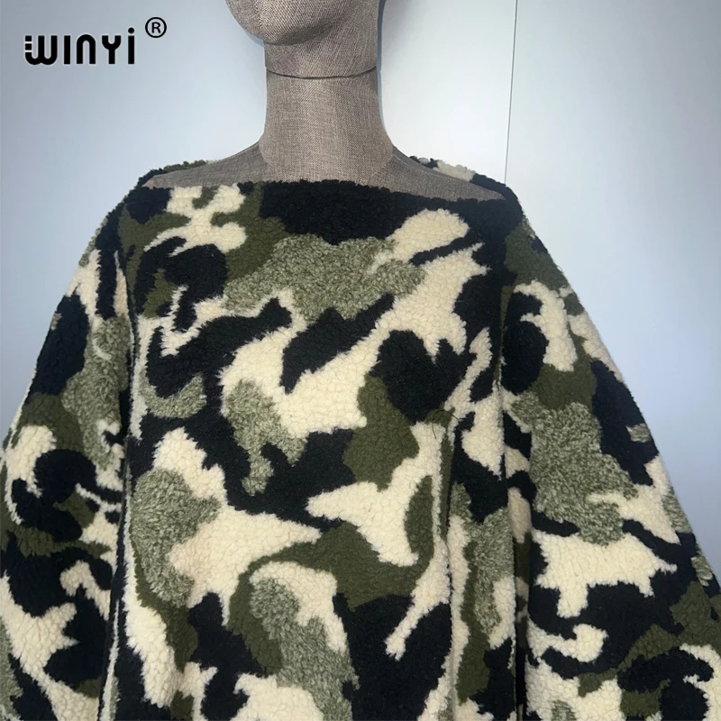 WINYI winter camouflage colour dress black fashion cape Holiday dress Elegant party winter ponchos for women Leopard print cloak