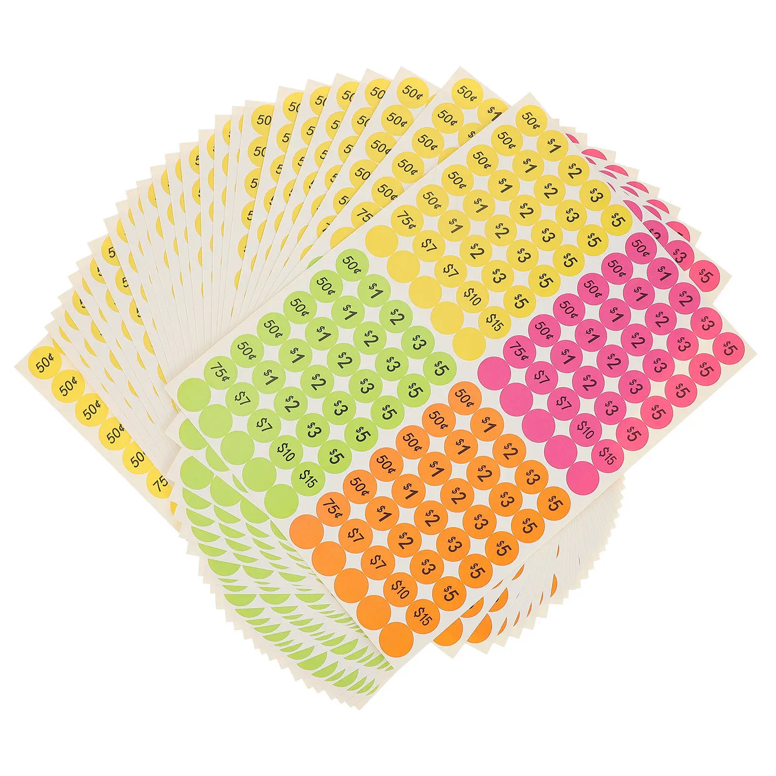 

25 Sheets Colorful Round Price Label Paper Smooth Permanent Marker Friendly Adhesive Sales Sign for Retail Shop Flea Market