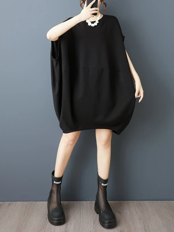 Été décontracté chauve-souris Sve t-shirt Dr femmes haute rue ventre ample couvrant mi-long décontracté Dr