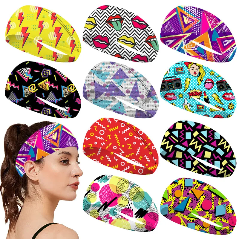 

Yoga Sports Workout Hairband Stretchy Boho Geometry Print Head Band Elastic Turban Headwrap For Women Girls Hair Accessories