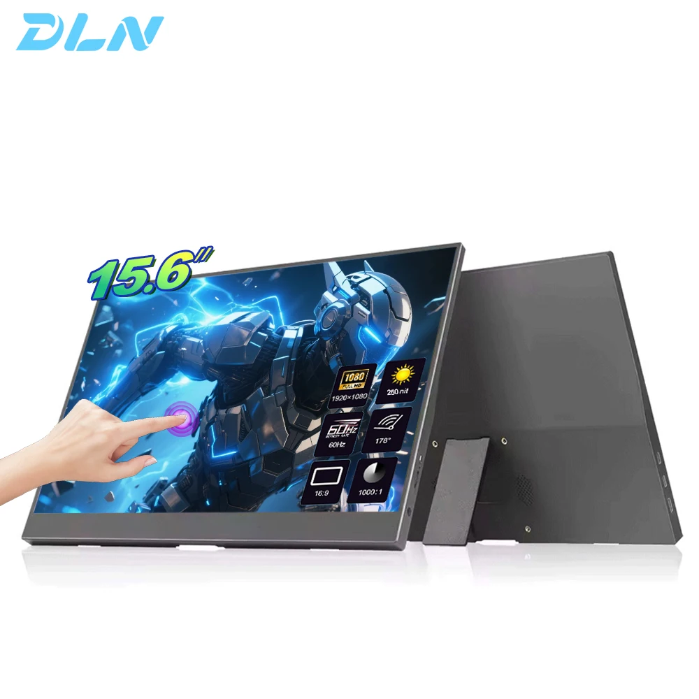 DLN 15.6 inch Touch Screen Portable Monitor 1080p 45sRGB 60Hz Laptop Screen Extender Small Stand Monitor For Wins & Mac, Gaming