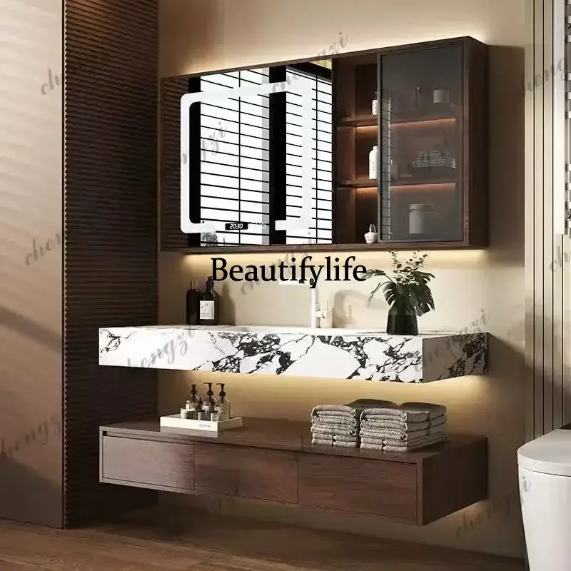 Accessible luxury style slate seamless ceramic all-in-one basin bathroom cabinet combination bathroom smart wash basin b567