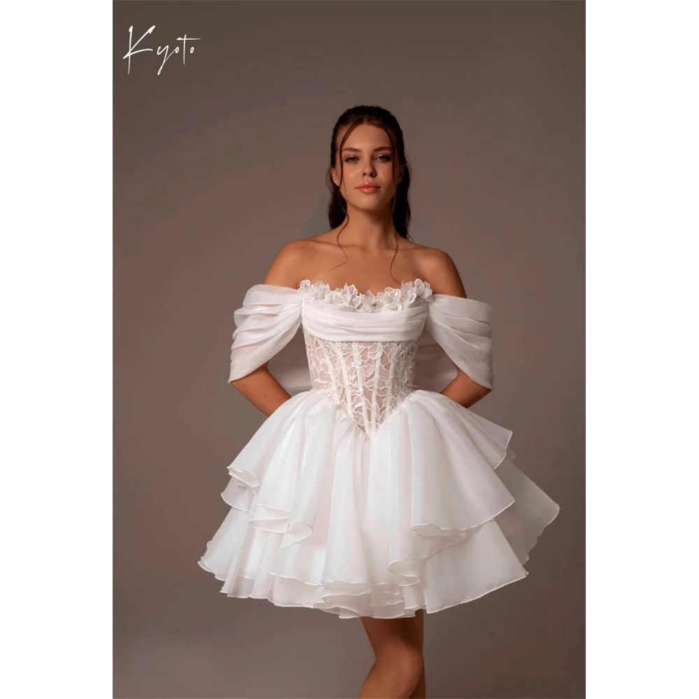 

Kyoto индивидуальное мини-трапеция с рюшами и цветами, свадебное платье с открытыми плечами, платья de novia, корсет с открытой спиной, вечернее платье2025