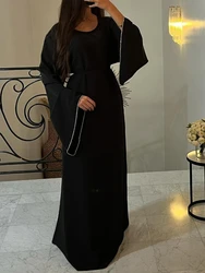 Eid Ramadan Party Dress for Women Muslim Abaya Diamond Flare Sleeve Long Dress Belt Morocco Kaftan Vestidos Dubai Robe Jalabiya