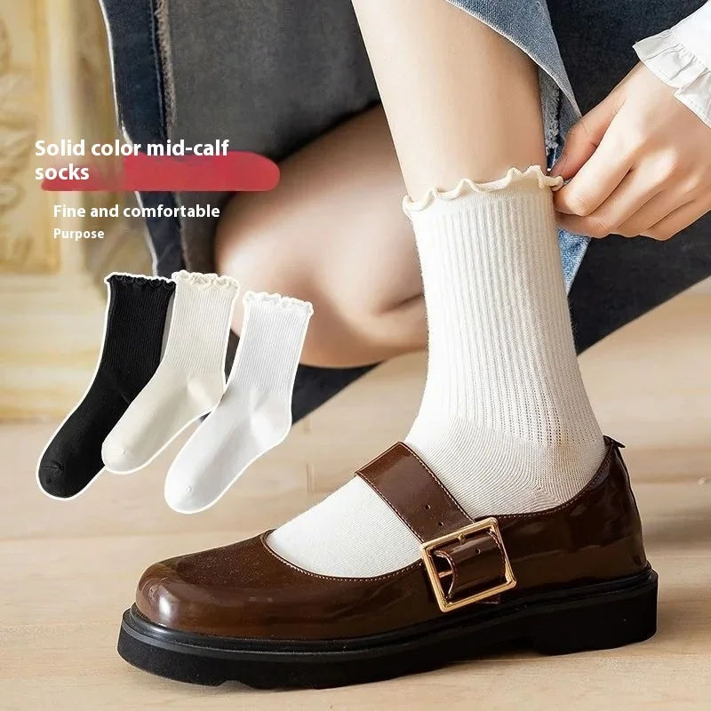 Harajuku كشكش الجوارب النساء الفتيات الحلو القطن الأوسط أنبوب أسود جوارب بيضاء Jk لوليتا لينة تنفس الكاحل فضفاضة قصيرة جورب