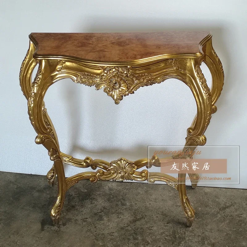 88CM European French Entrance Table Retro Makeup Gold Silver Foil Entrance Table Marble Countertop Small Size
