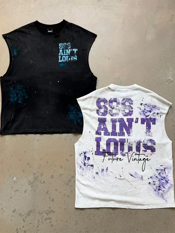 

Saint Street Dir fiti Sle Worn-In Distred Svel Vest T-shirt ex Модная хлопковая круглая футболка Ne aphic