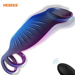 HESEKS Vibrating Triple Cock Ring Stretchy Penis Ring Couple Vibrator Cock Ring Male Ejaculation Delay Device Sex Toys for Men