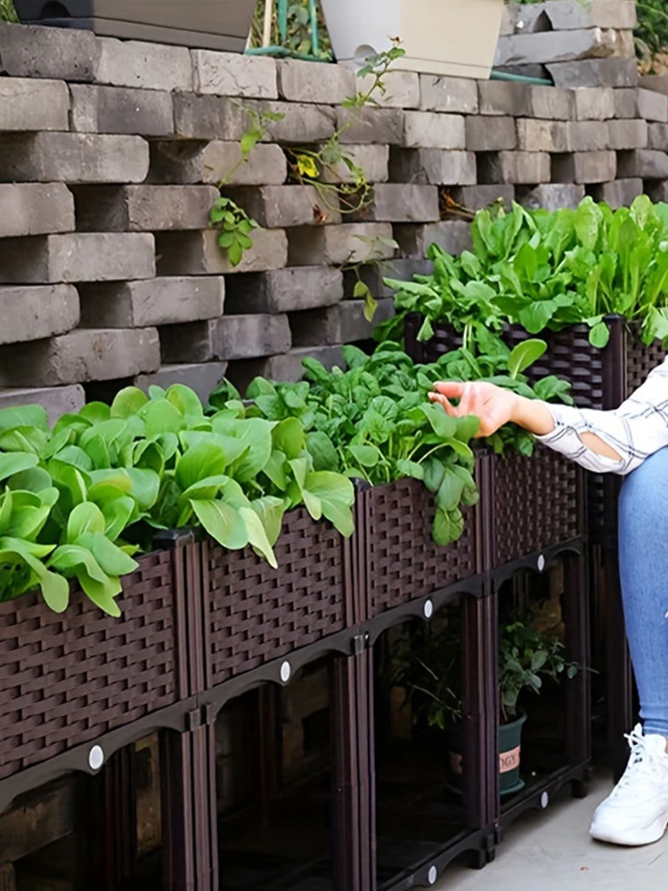 سرير حديقة مرتفع من البلاستيك مع أرجل سرير مرتفع مع فتحات تصريف صندوق نشر لزراعة الخضروات والفواكه والزهور في الفناء #6