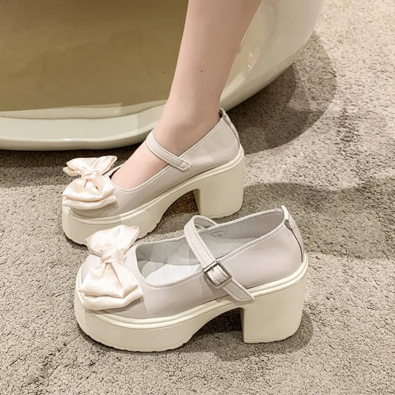 White Platform Heels Women Mary Jane Shoes Vintage Girls High Heel Platform Lolita Shoes Japanese Style College Student Shoes