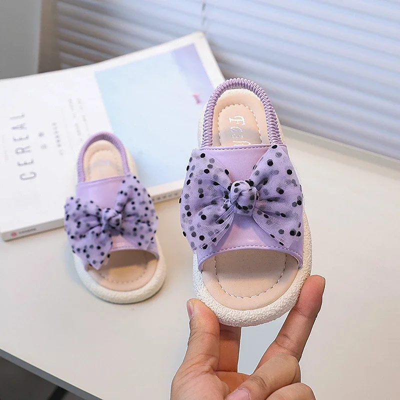 สาวฤดูร้อนรองเท้าแตะเปิดนิ้วเท้าเด็ก Causal Beach รองเท้าแตะ Bowknot Polka Dot Design เด็กแฟชั่นเจ้าหญิงแบนรองเท้าแตะนุ่ม