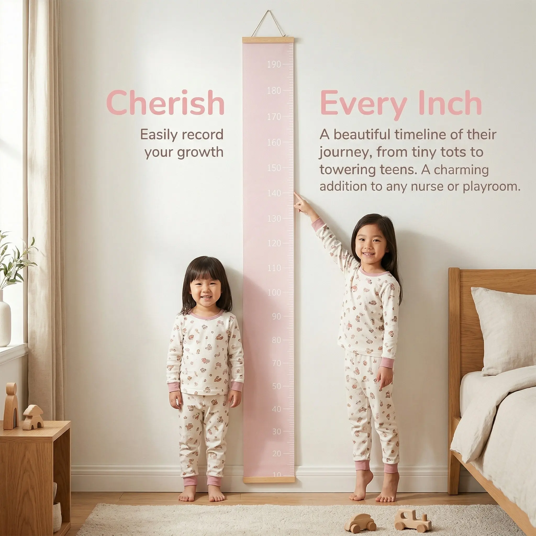 Height Growth Chart Cloth Kids Hanging Wall Ruler Removable Growth Record Easy Install Height Measurement Wall Hanging Ruler