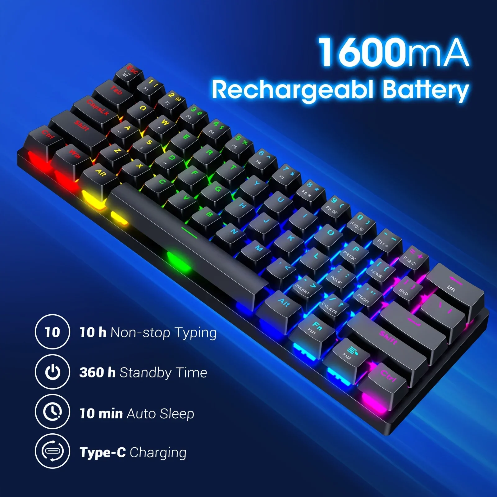 Wireless Mechanical Keyboard, Triple Mode 2.4G/USB-C/Wireless Gaming Keyboard, RGB Backlit, Clicky Blue Switch,