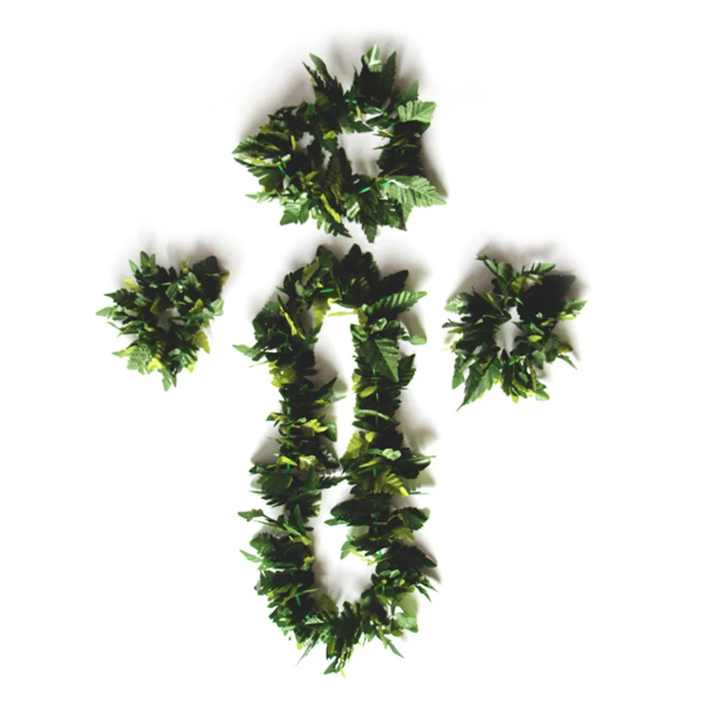 9 قطعة إكليل أوراق هاواي الاستوائية حولا تنورة مجموعة حزام مطاطي زي حفلة تنورة الرقص معصمه الأكمام #3