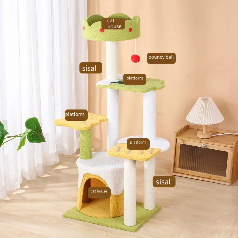 Cat scratching tree tower pet interactive climbing frame, take the house to rest