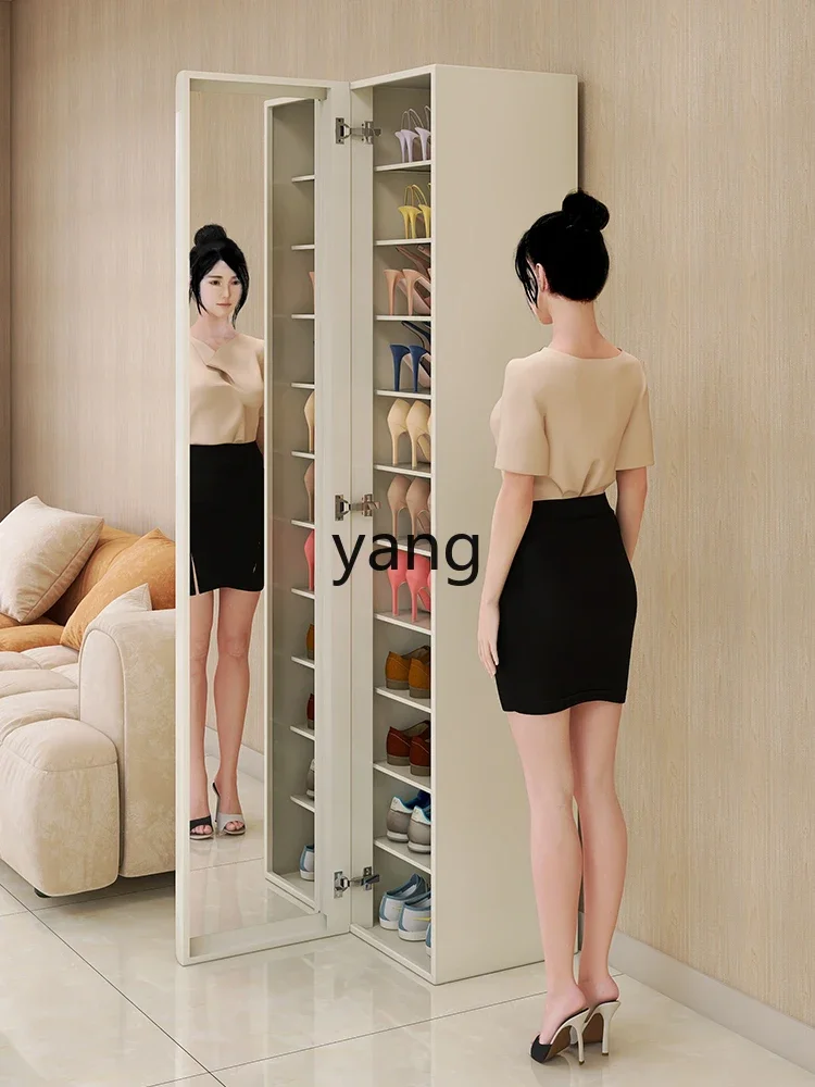 Lmm Indoor Entry Entrance Cabinet Light Luxury Cream Wind Belt Mirror Intelligent Storage Shoe Rack