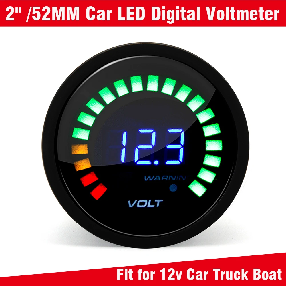 LED Digital Voltmeter Monitor 52mm Waterproof Voltage Volt Meter Gauge 8~18V Fit Motorbikes Cars Boats ATV UTV camper 12V