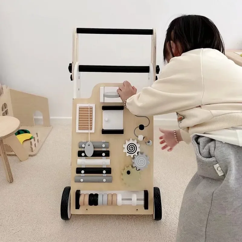 Peuterspeelgoed Houten kinderen Multifunctionele Walker Babypuzzel Druk bord Montessori Onderwijs Wiskundespeelgoed Zintuiglijke creatieve spellen
