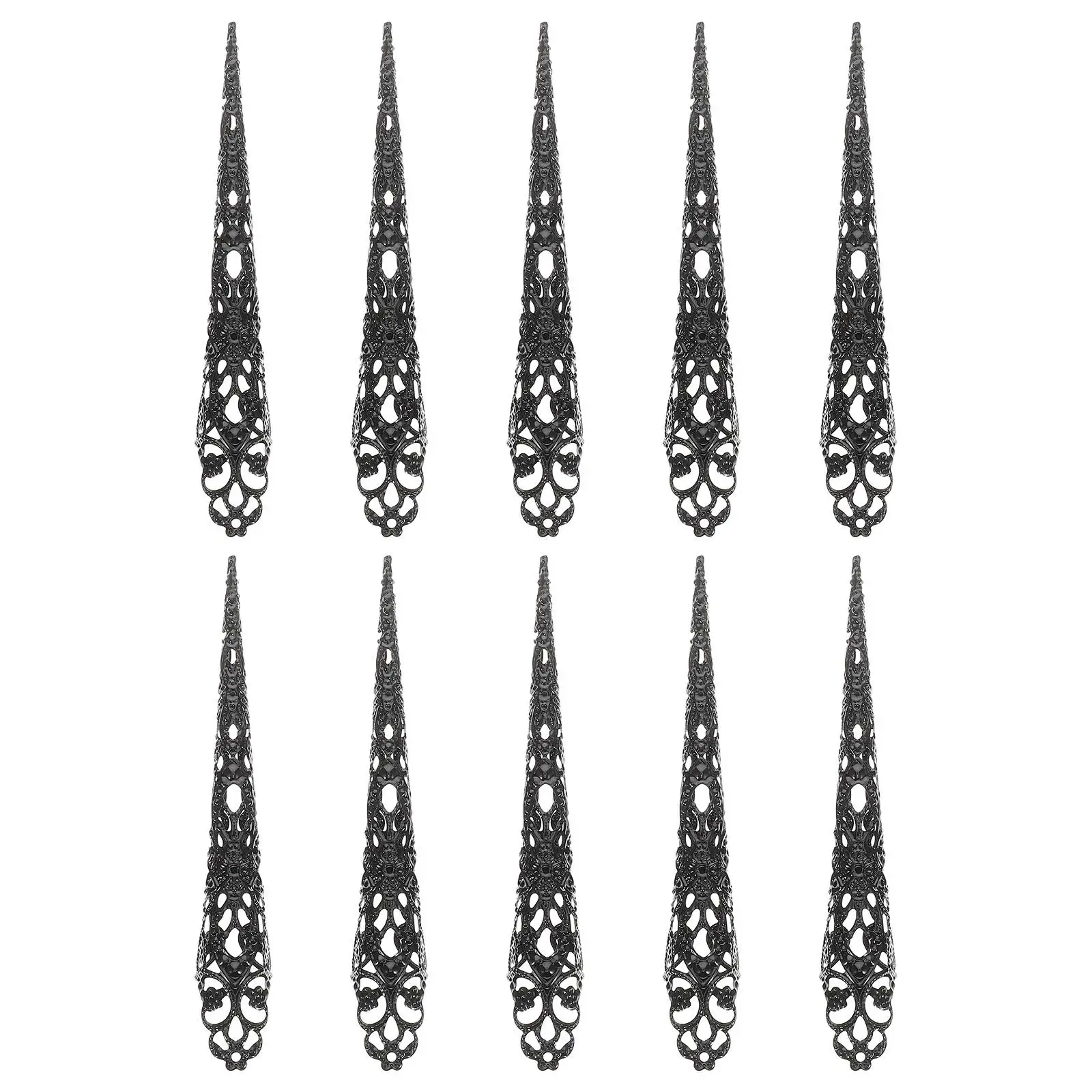 10 Pcs Long Nail Tip Claws Fake Nails Ring Finger Jewelry Claws Party Metal Tips Acrylic Powders Women Costume Fingertip Claw