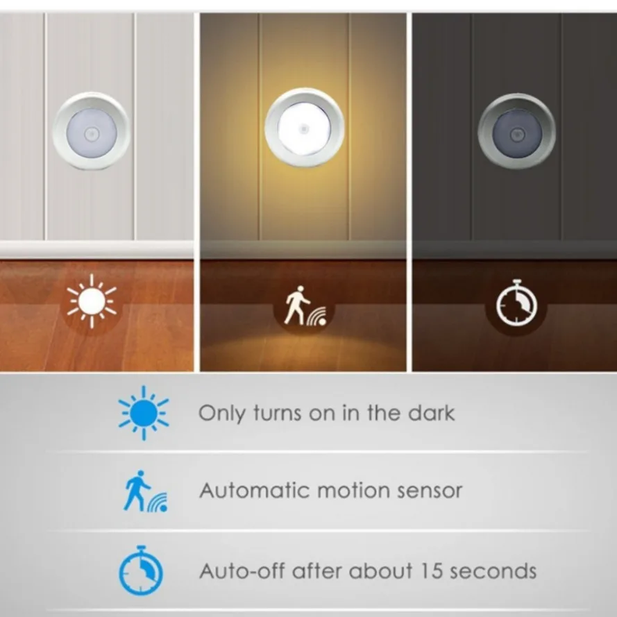 Pir Bewegingssensor 6led Nachtlampje Menselijk Lichaam Inductie Draadloze Detector Automatisch Licht Aan/Uit Voor Thuis Bedverlichting