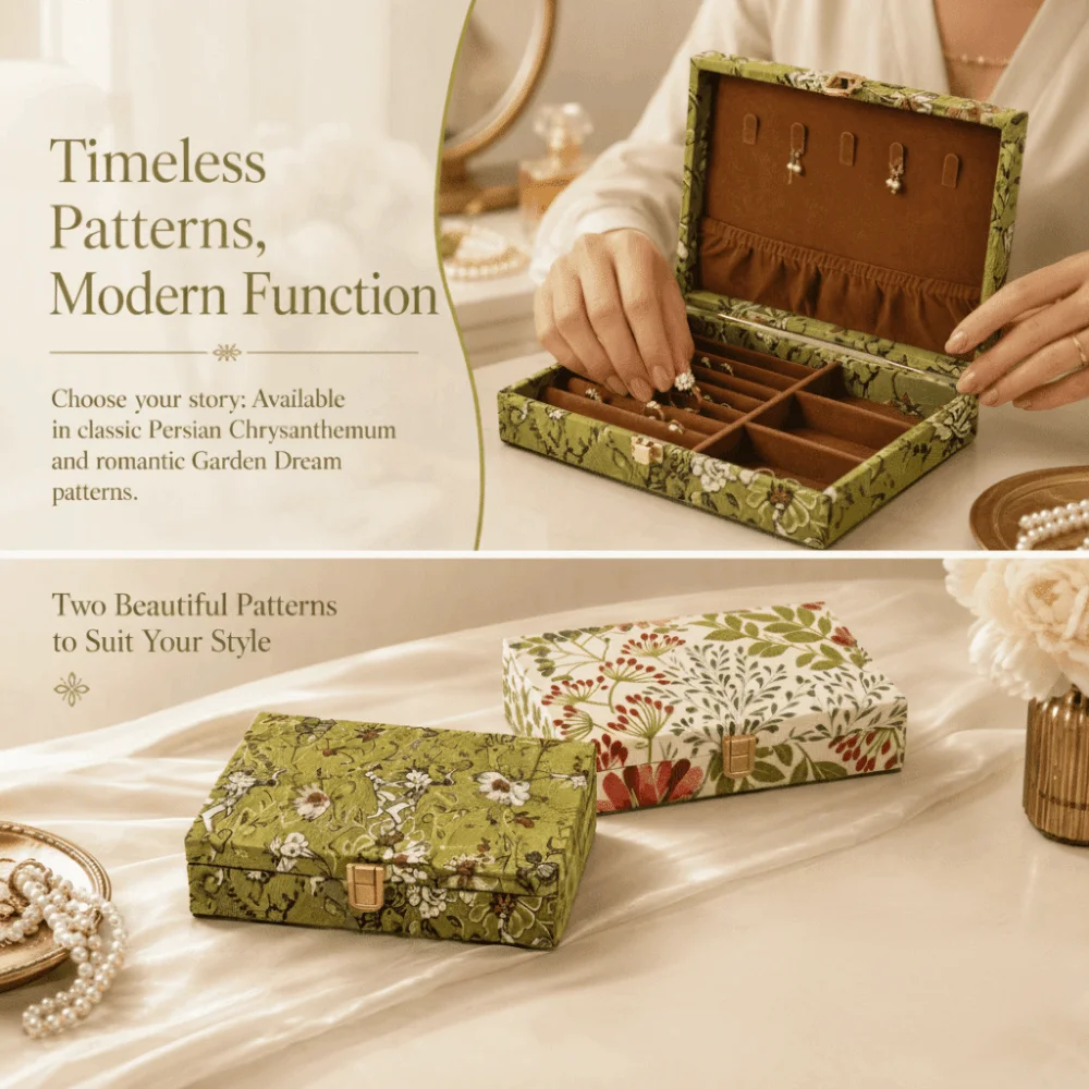 Retro Wooden Jewelry Box Embroidered Large Capacity Multi Compartment Jewelry Holder Floral Luxury Jewelry Container Women Gift