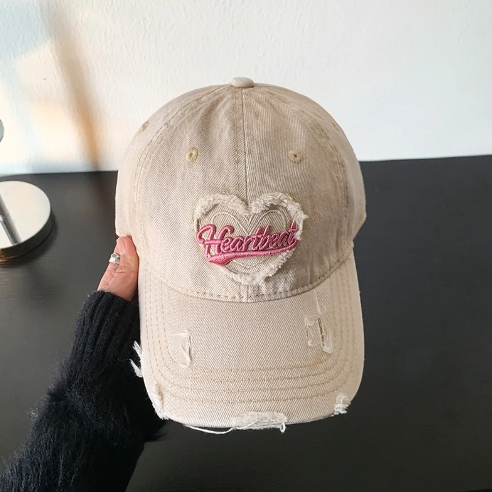 

Retro Love Vintage Baseball Cap Embroidery Korean Style Letter Visors Sunscreen Y2K Denim Snapback Cap Men