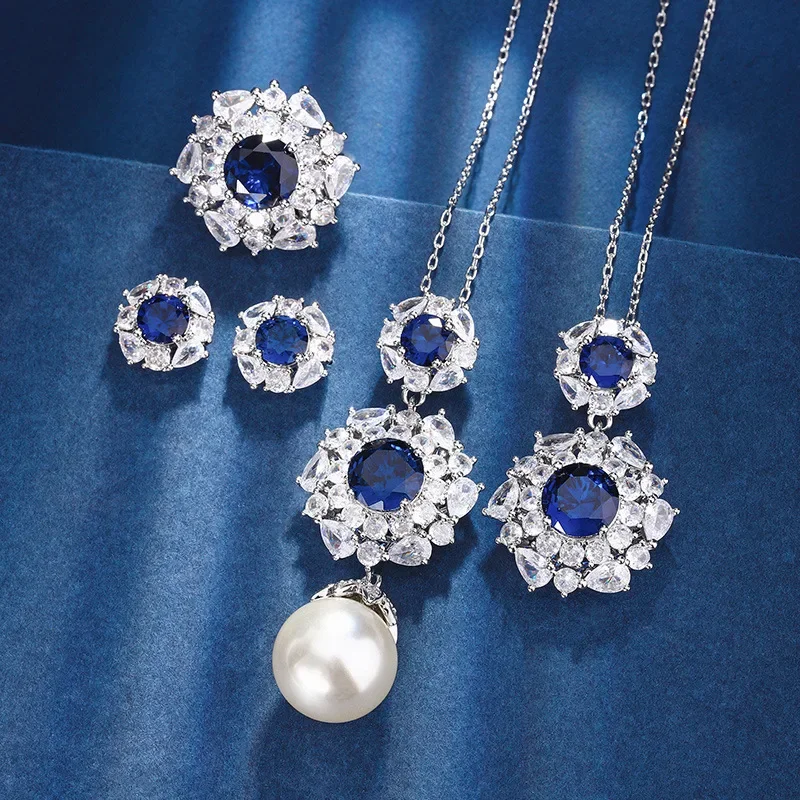 S925 Silver Plated 18K Gold Plated PT950 Platinum Blue Spindle Round Temperament Light Luxury Suit Women 10mm7m