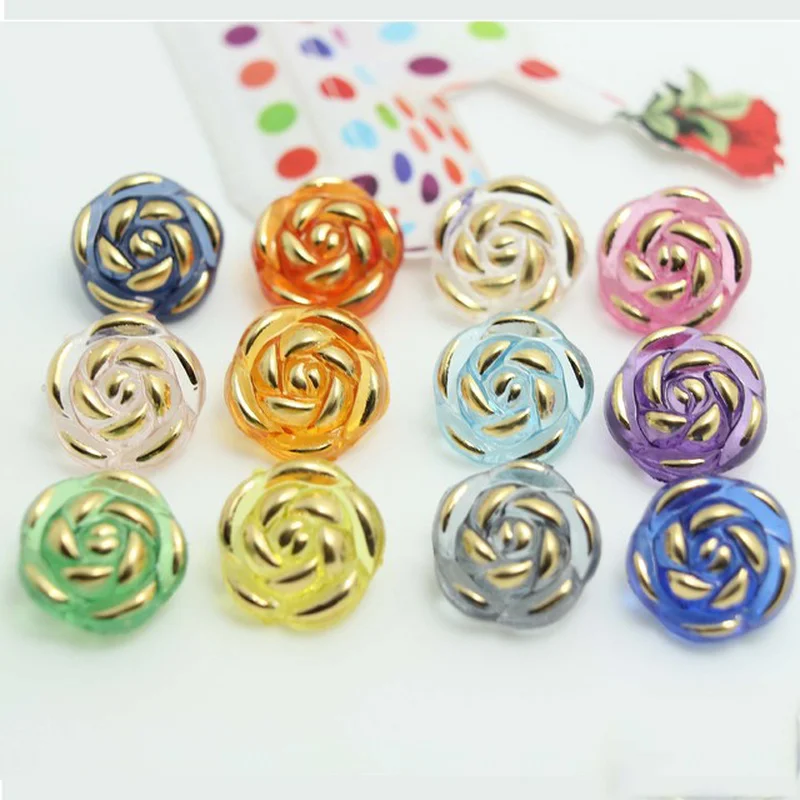 100PCS 12.5MM DIY Accessories Acrylic Rose Gilded Button Shirt Chiffon Shirt Button Candy Color Button Scrapbooking Accessories