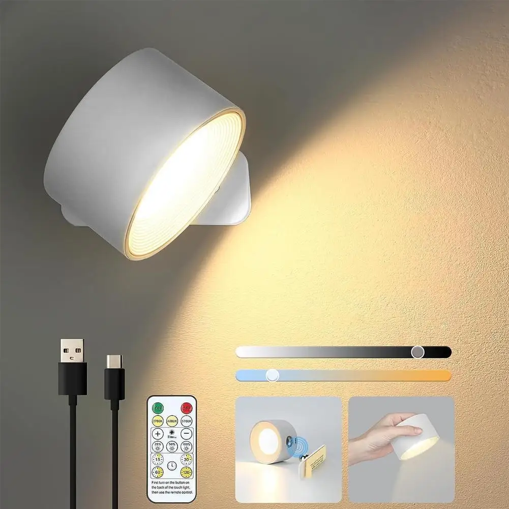

Rotating Magnetic Cabinet Wall Light LED Bedside Lamp with Charging, Portable Touch Control Night Light