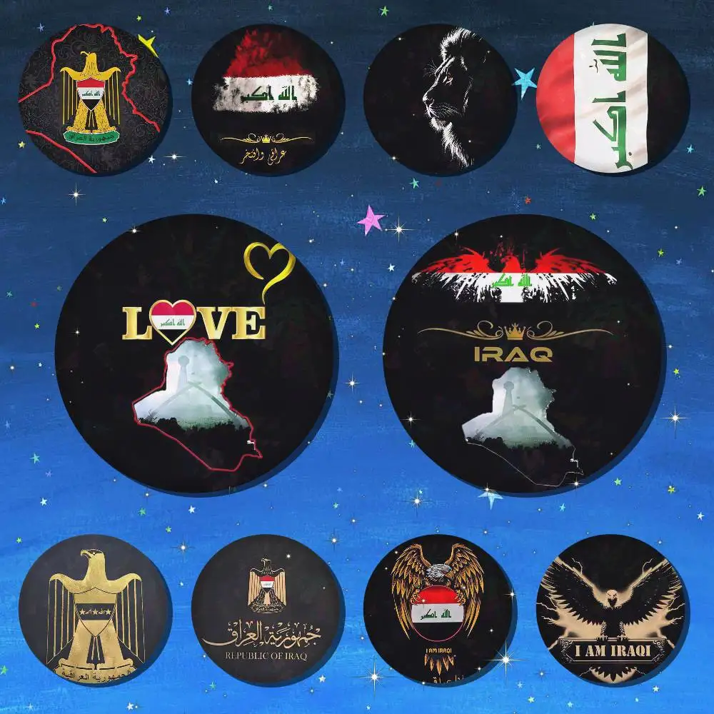 Nation Iraq Flag 75x75 25x25 Mm Cartoon Round Brooches On Backpack Shirt Accessories Jewelry Badge Gift For Friends