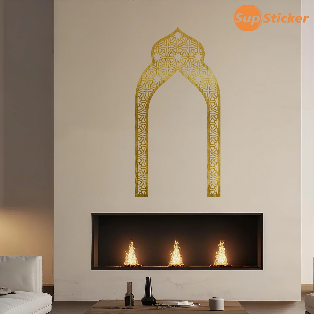 Golden Moroccan Arch Wall Sticker, Islamic Geometric Cutout Door Frame Vinyl Decal for Living Room Bedroom Home Decor view 4