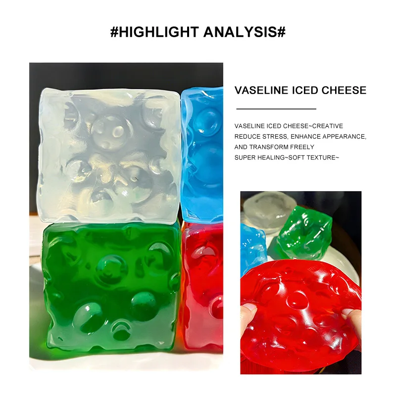 Transparenter Käse-Squishy-Stresskiller, mit Vaseline gefüllt, langsam aufsteigend, sensorisches Fidget-Soft-Dekompressions-Gadget für den Schreibtisch, 7,5 cm – Detail 3