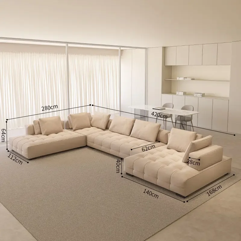 Living room combination leather sofa, modern minimalist light luxury high-value living room solid wood sofa