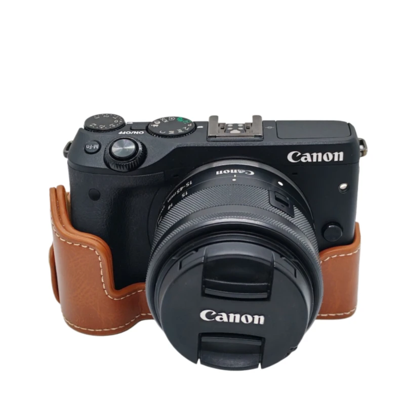 Retro M3 Camera Case PU Leather Half Body Skin Cover For Canon EOS M3