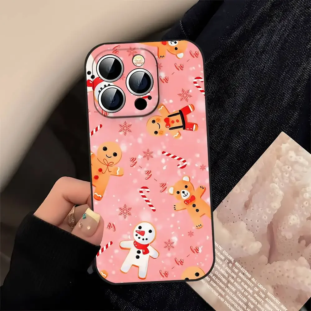 لطيف الكرتون عيد الميلاد الزنجبيل جراب هاتف جراب هاتف آيفون 17 16 15 11 13 14 برو ماكس غطاء قذيفة سوداء #4