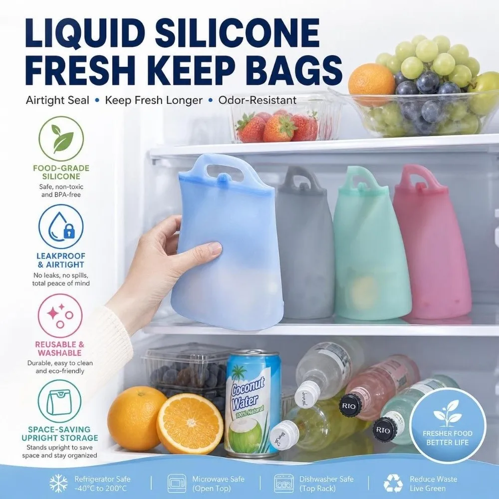 Waterproof Travel Bag Toiletry Bag 1000ml Capacity Leakproof Waterproof Swim Bag Sealed Silicone Refrigerator Storage Bag