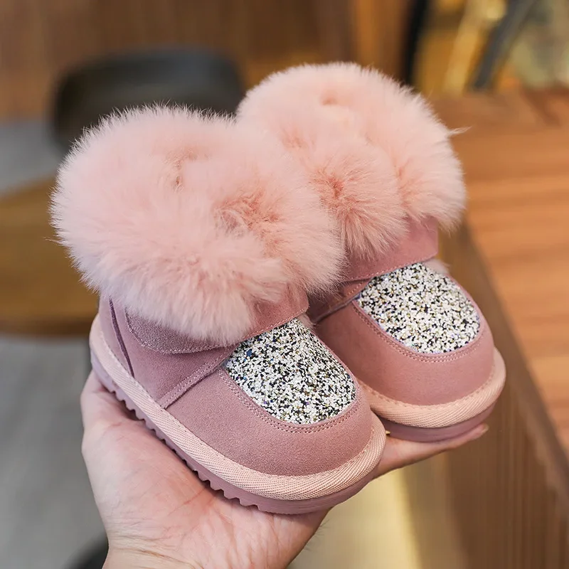 Baby Girl Boots Toddler Snow Boots Winter Warm Plush Kids Cotton Shoes Non-slip Outdoor Shoes SOH028