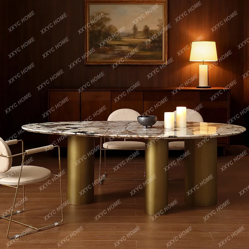 LXPandora drop-shaped luxury stone dining table light luxury high-grade natural marble dining table oval