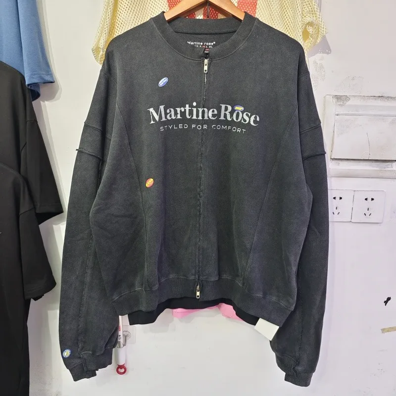 

Martine Rose Men Jacket Irregular Patchwork Terry Washed Zipper Coat Casual Streetwear Fashion Outerwear