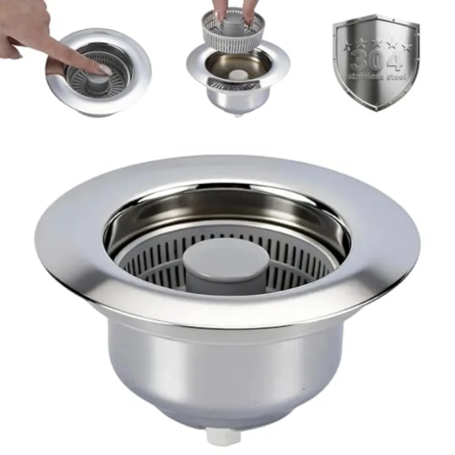 

Sink Drain Strainer - Kitchen Sink Stopper, 3 in 1 Kitchen Sink Drain Strainer with Anti-Clogging Basket, Fit US Standard 3-1/2
