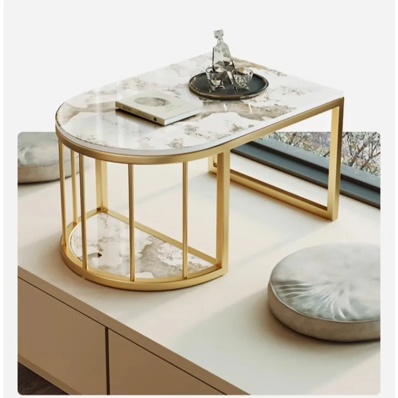 

2025 Nordic cream wind bay window rock slab coffee table small apartment living room household Suitable for interior decoration