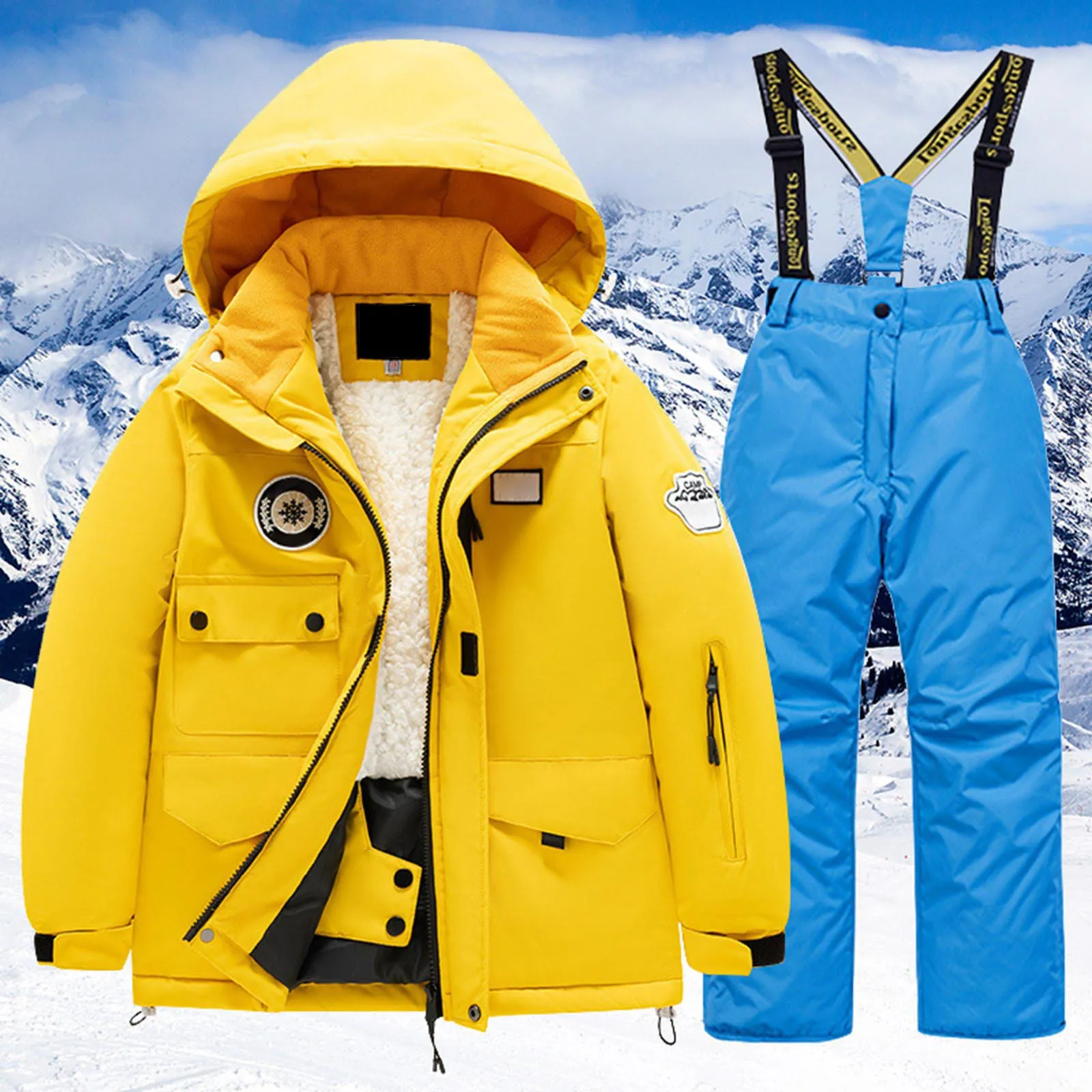 Winter Children's Ski Suit Boys Girls Windproof Waterproof Thick Warm Snow Suits Children's Clothing Snowboarding 2Pcs Snow Wear