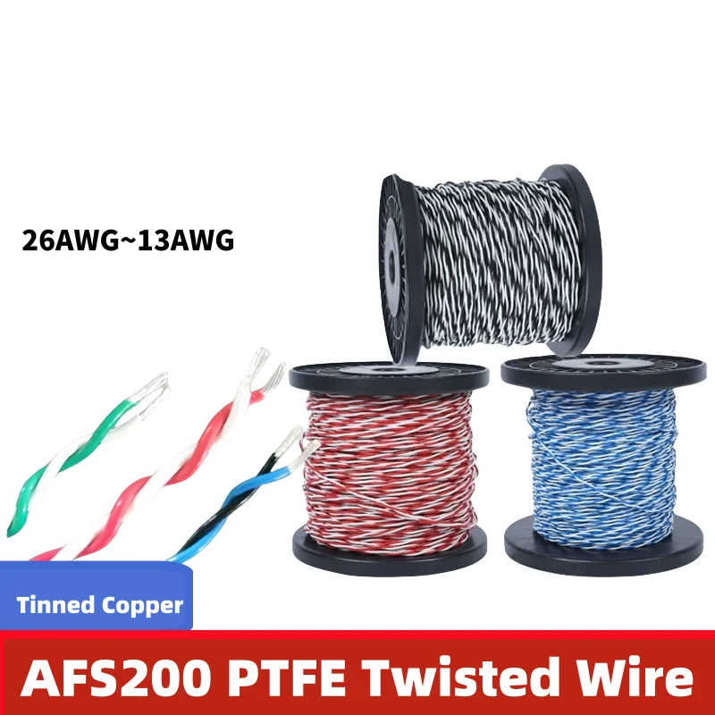 1~20m AFS200 PTFE Wire 2pins 26/25/24/22/20/18/17/15/13AWG High Temperature DIY FEP Twised Pair Electronic Signal Copper Cable