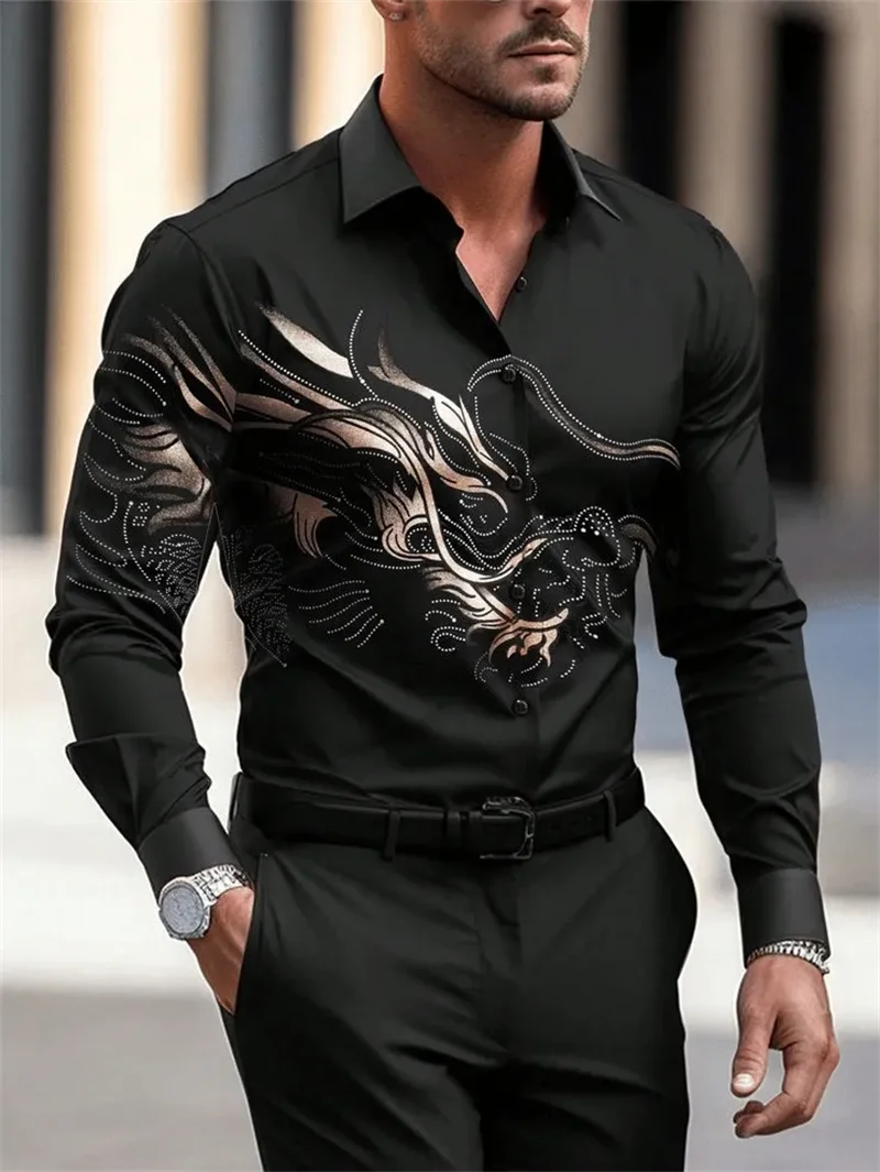 New men's 3D Printed Striped Long Sleeved Shirt With Note Pattern high-quality Casual Long Sleeved Top