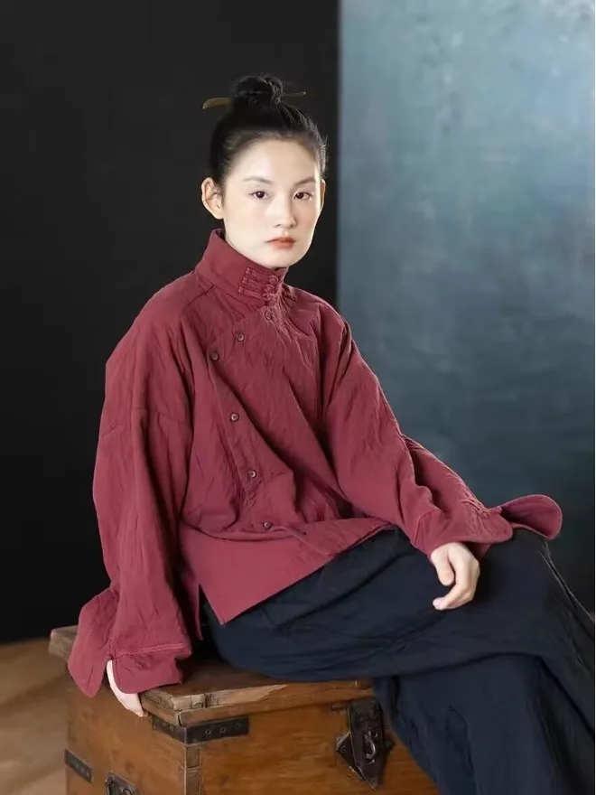 Novo chinês sle ort algodão jaet solto ajuste gola mistura de linho outono inverno outerwear ele mat design